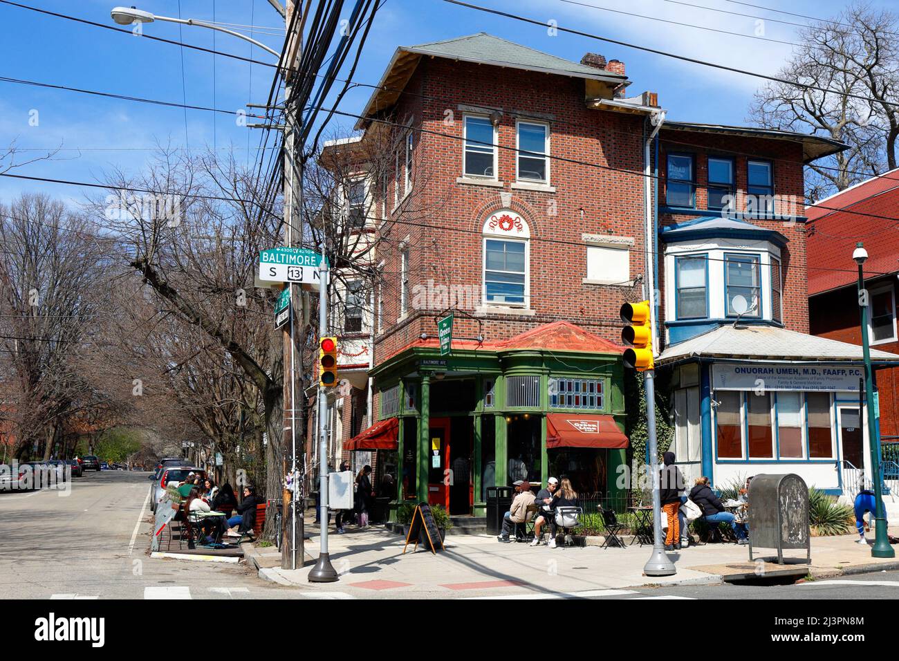 Green Line Cafe, 4239 Baltimore Ave, Philadelphia storefront photo of a coffee shop chain in Clark Park, University City. Pennsylvania Stock Photo