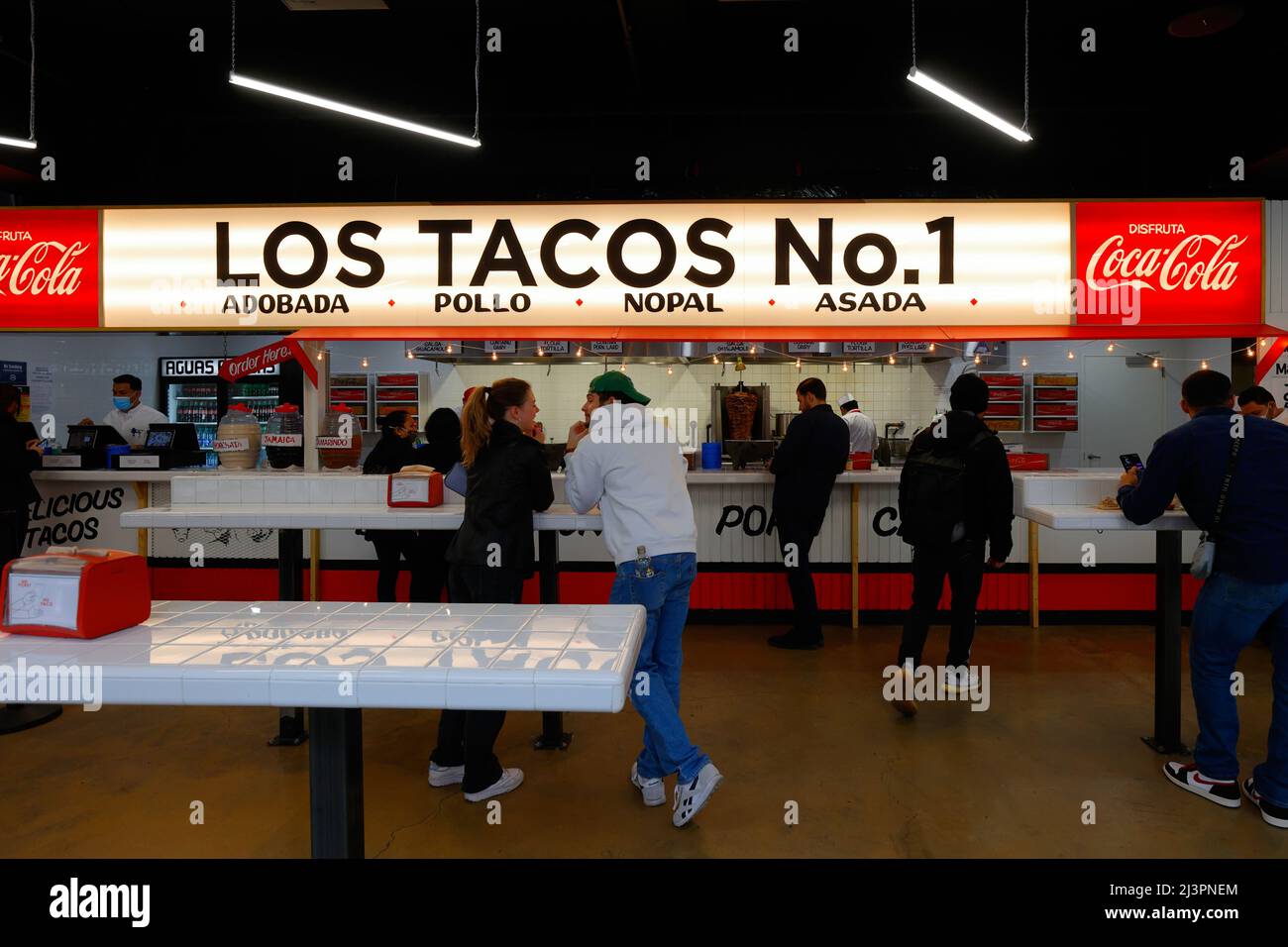 Interior of a Los Tacos No. 1 tacqueria and fast casual Mexican restaurant chain in New York, NY. Stock Photo