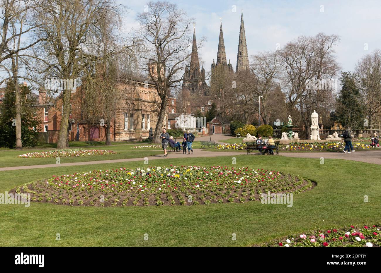 Park and three-spired cathedral, Lichfield, Staffs, England, UK Stock Photo