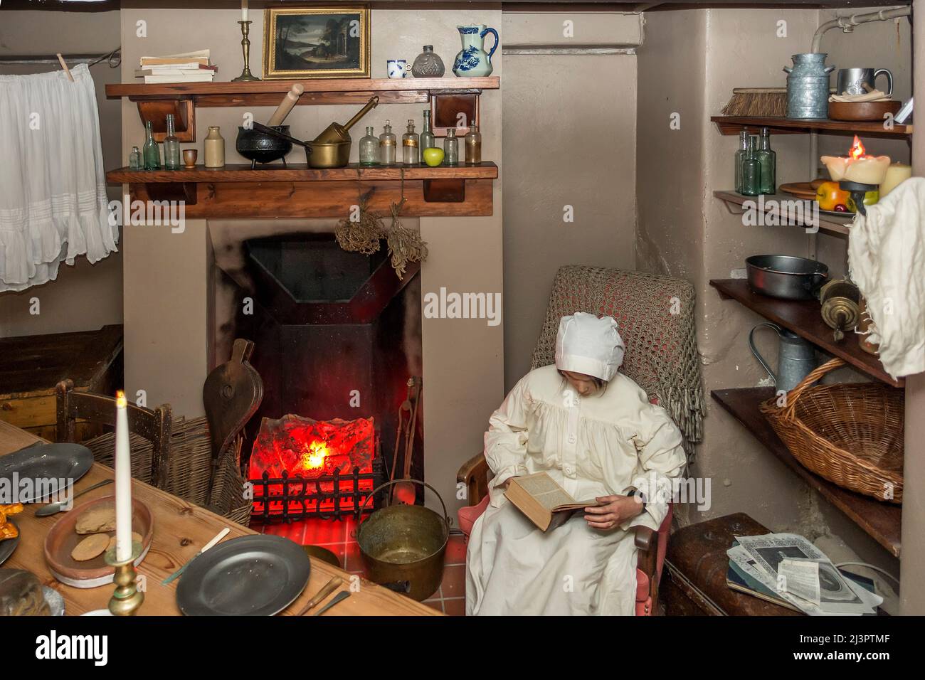 Reconstruction of servants' quarters in basement of Dr. Samuel Johnson's house in Lichfield, Staffordshire, England, UK Stock Photo