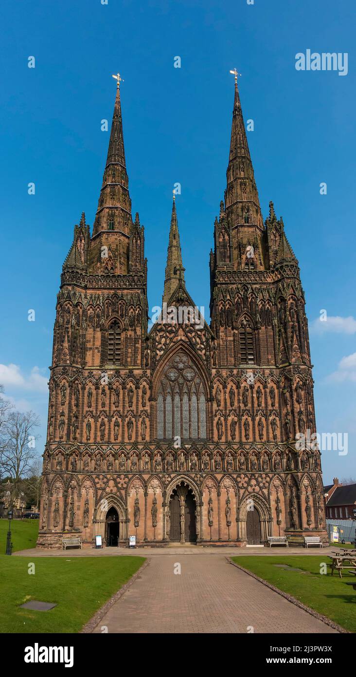 Three-spired cathedral, Lichfield, Staffordshire, England, UK Stock Photo