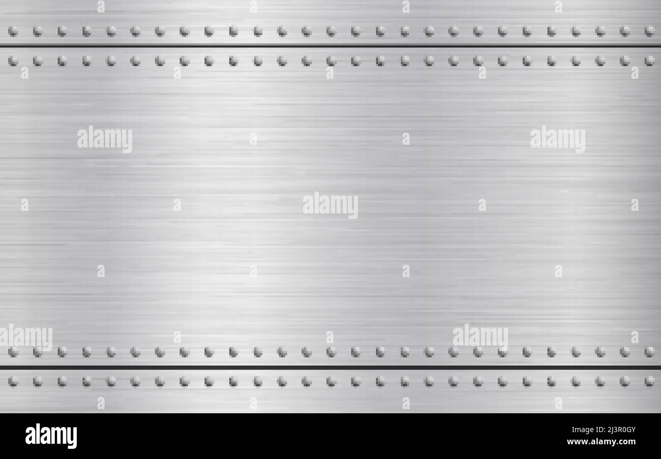 Metal rivets background. Polished steel with scratches. Bright metallic texture with light