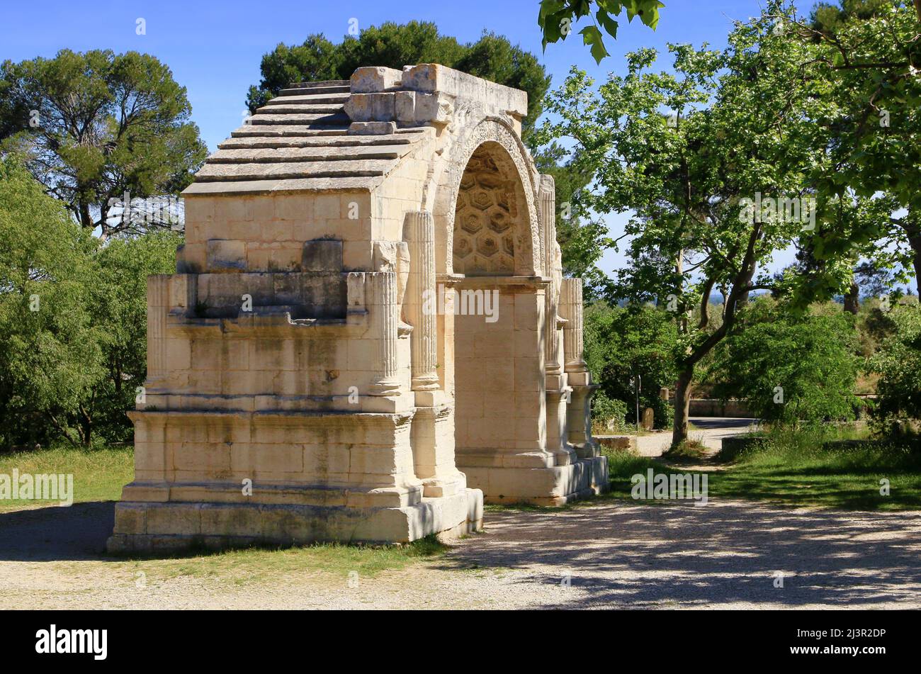 Ancient Roman remains in Saint-Rémy de Provence. Stock Photo