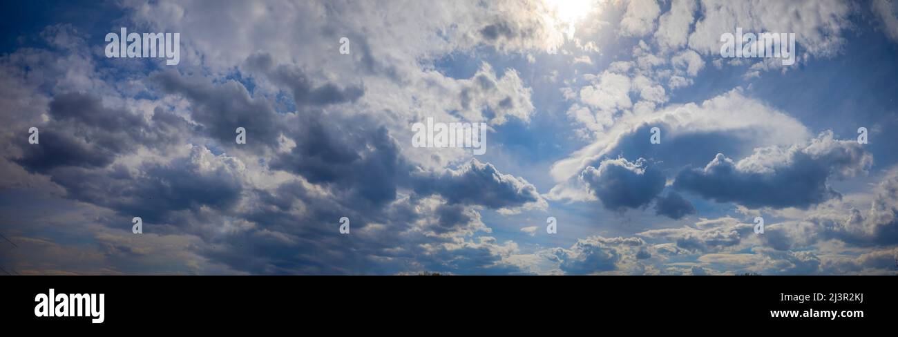 Panorama of blue sky with white clouds Stock Photo - Alamy
