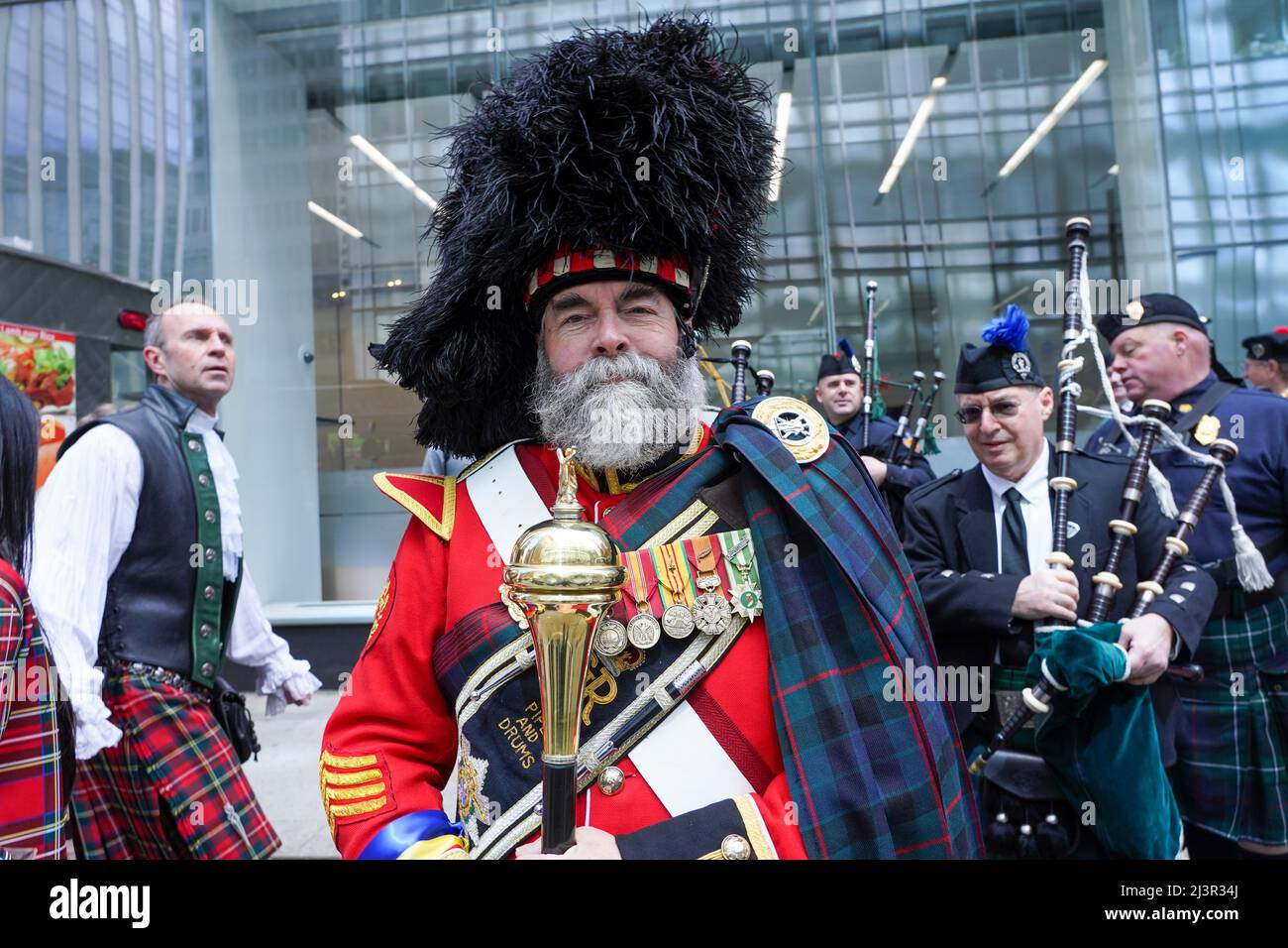 New York, USA. 9th Apr 2022. 2022 Tartan Day Parade held along 6th