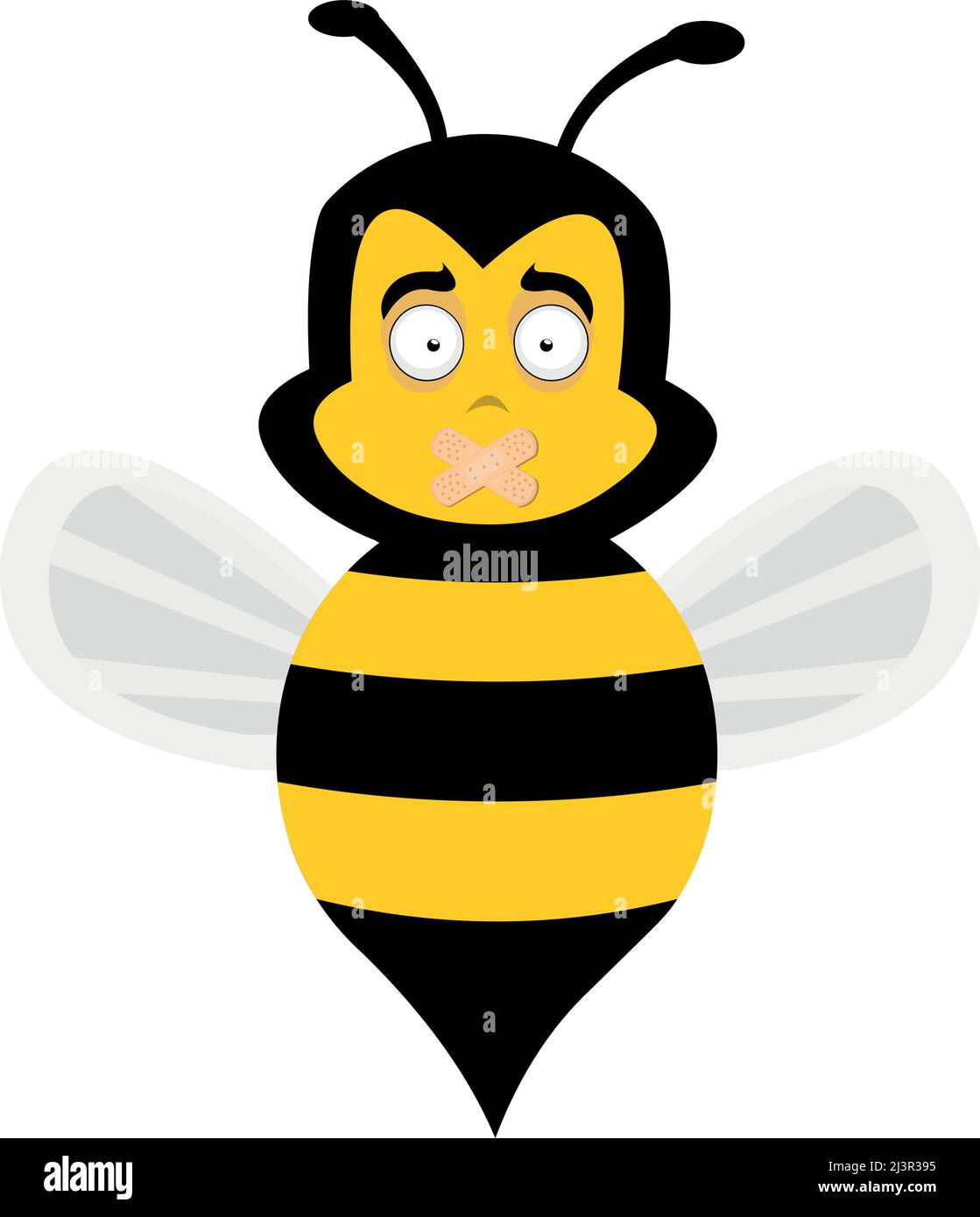 Vector character illustration of a cartoon bee with adhesive bands on its mouth Stock Vector