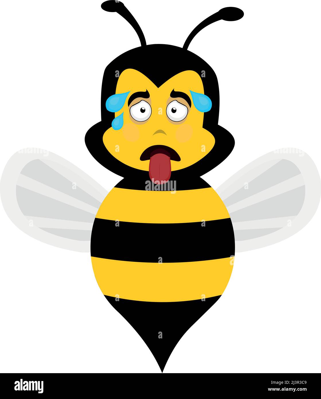 Vector illustration of a cartoon bee with an exhausted expression, with his tongue hanging out and drops of sweat on his head Stock Vector