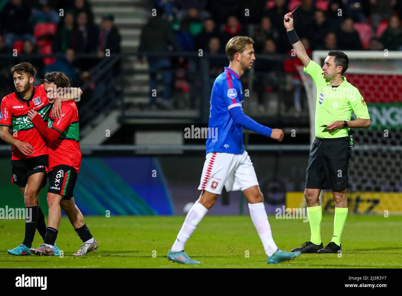 NIJMEGEN, NETHERLANDS APRIL 9 referee Dennis Higler during the Dutch Eredivisie match between NIJMEGEN, NETHERLANDS APRIL 9 referee Dennis Higler during the Dutch Eredivisie match between