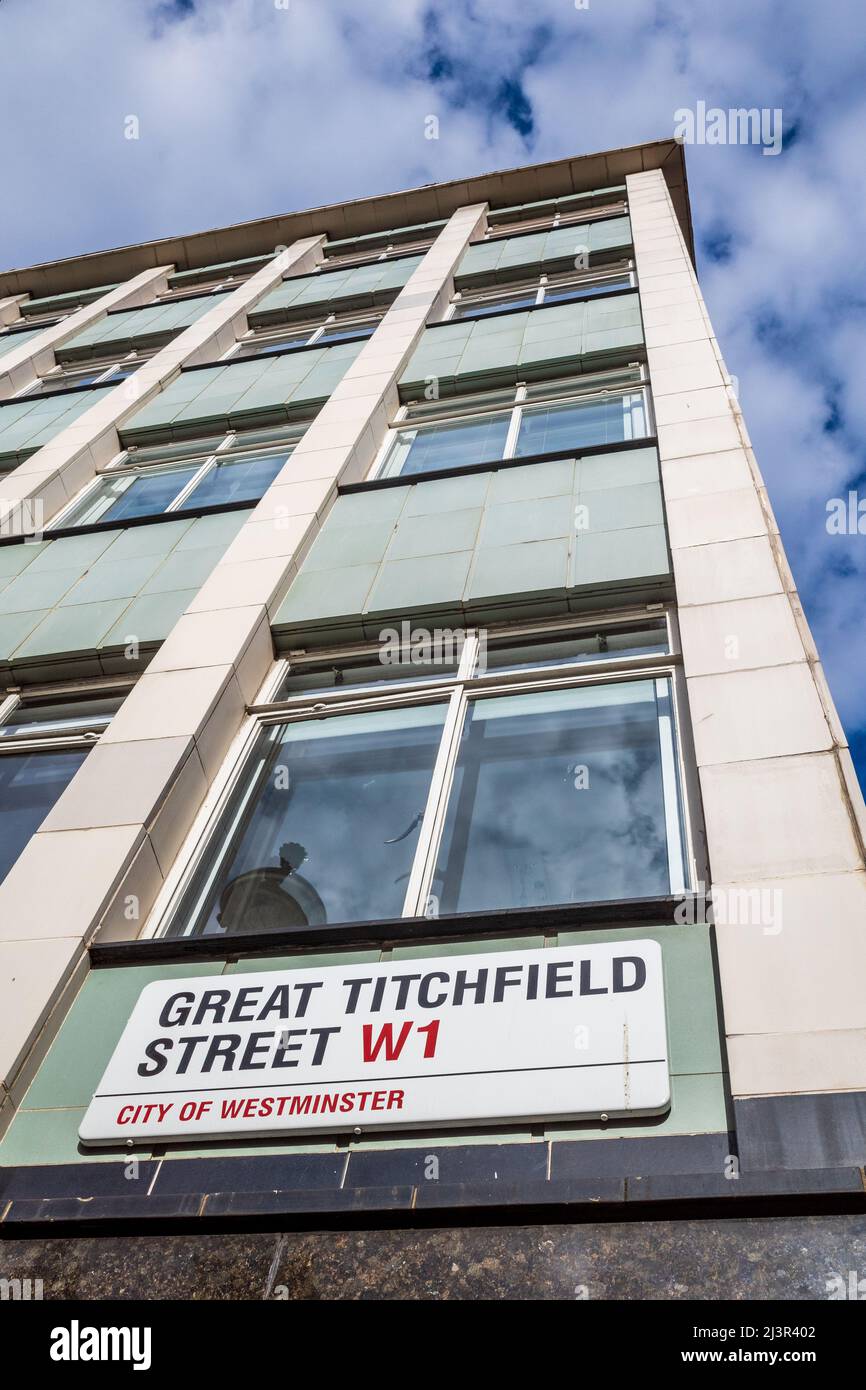 Great Titchfield Street Fitzrovia London Traditional street sign for