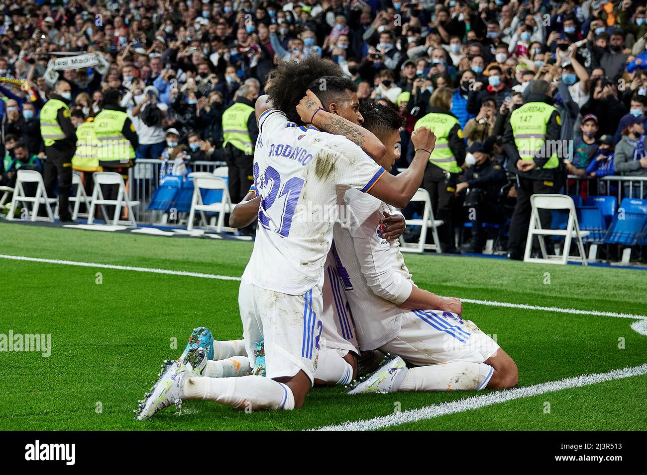 Carlos Henrique Casemiro Marcelo Vieira And Carlos Henrique Casemiro Of Real Madrid During The La Liga Match Between Real Madrid And Getafe Cf Played At Santiago Bernabeu Stadium On April 9 22 Carlos Henrique Casemiro Marcelo Vieira And Carlos Henrique Casemiro Of Real Madrid During The La Liga Match Between Real Madrid And Getafe Cf Played At Santiago Bernabeu Stadium On April 9 22