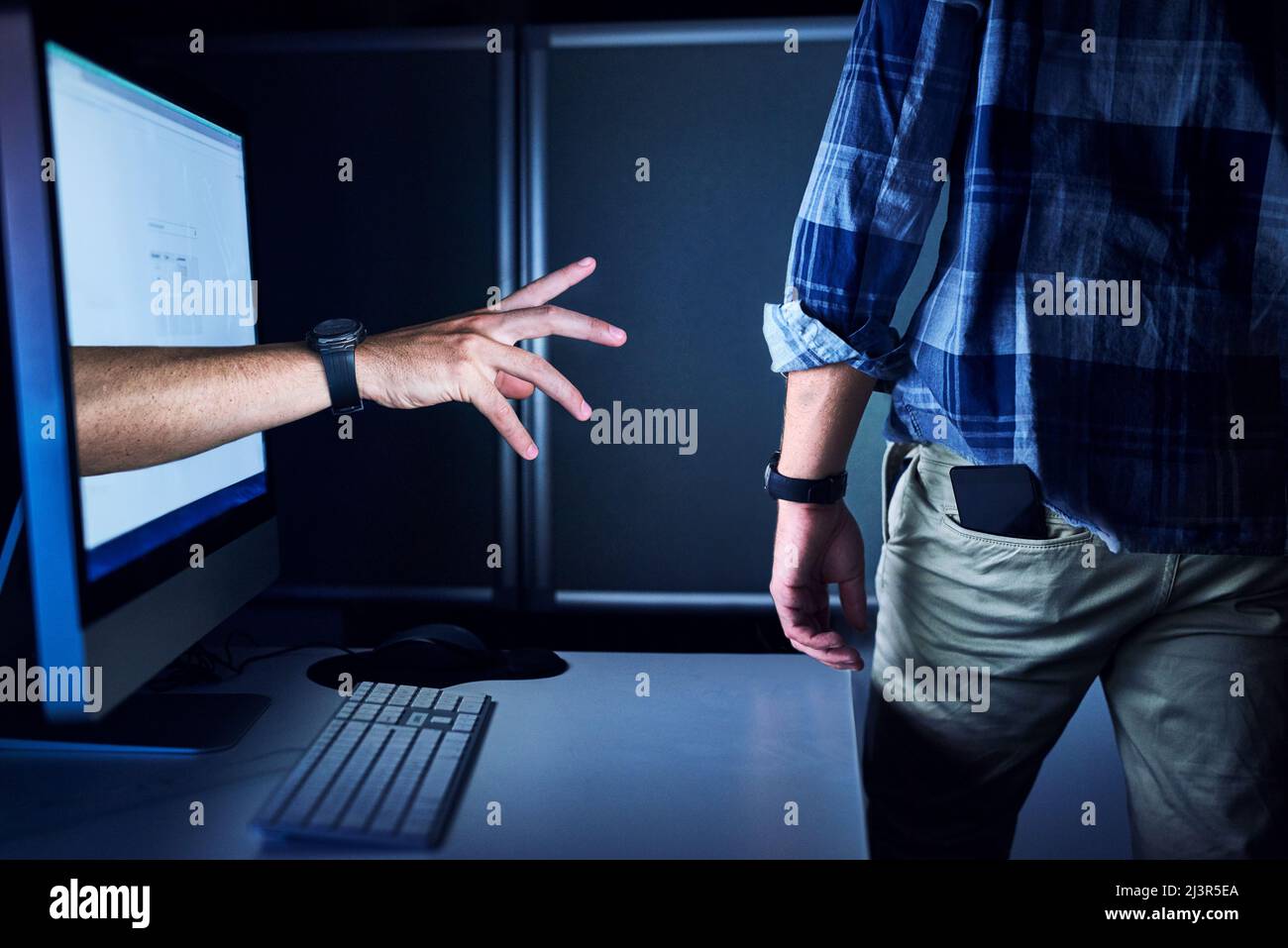 Man Playing Cyberchess Hand Reaching Into Computer To Make Move High-Res  Stock Photo - Getty Images