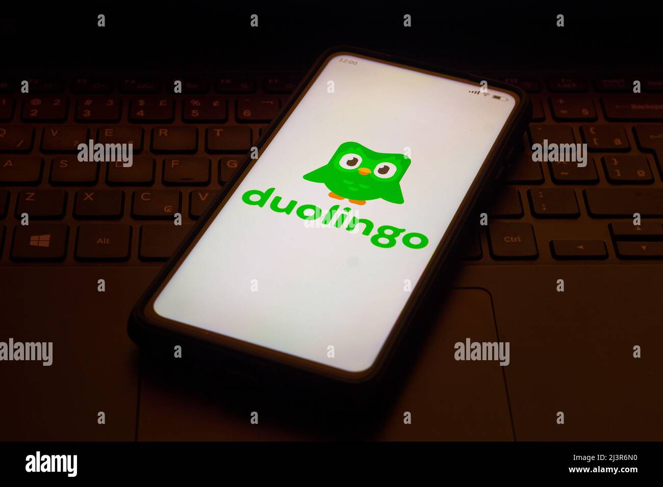 Brazil. 9th Apr, 2022. In this photo illustration the Duolingo logo seen displayed on a smartphone. (Credit Image: © Rafael Henrique/SOPA Images via ZUMA Press Wire) Stock Photo