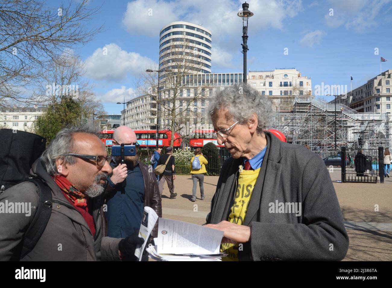piers corbyn brother of jeremy corbyn , debates man made climate change does not exist. Piers Corbyn is an astrophysicist and Director of WeatherActio Stock Photo