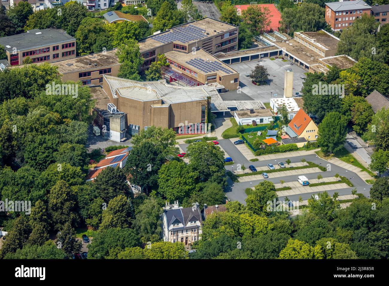 Aerial view, Kamen square shopping centre in Kampstraße in the district of Kolonie Tannenberg, Kamen, Ruhr area, North Rhine-Westphalia, Germany, Luft Stock Photo