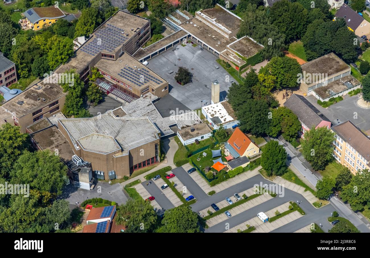 Aerial view, Kamen Municipal Grammar School, Tannenberg Colony, Kamen, Ruhr Area, North Rhine-Westphalia, Germany, Luftbild, Städtisches Gymnasium Kam Stock Photo
