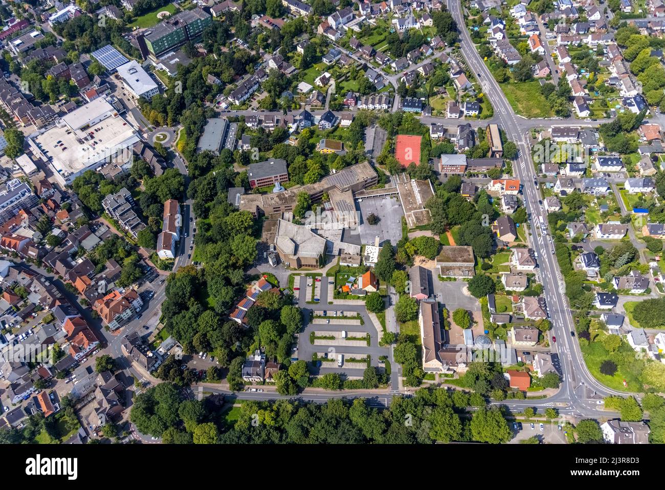 Aerial view, Kamen Municipal Grammar School, Tannenberg Colony, Kamen, Ruhr Area, North Rhine-Westphalia, Germany, Luftbild, Städtisches Gymnasium Kam Stock Photo