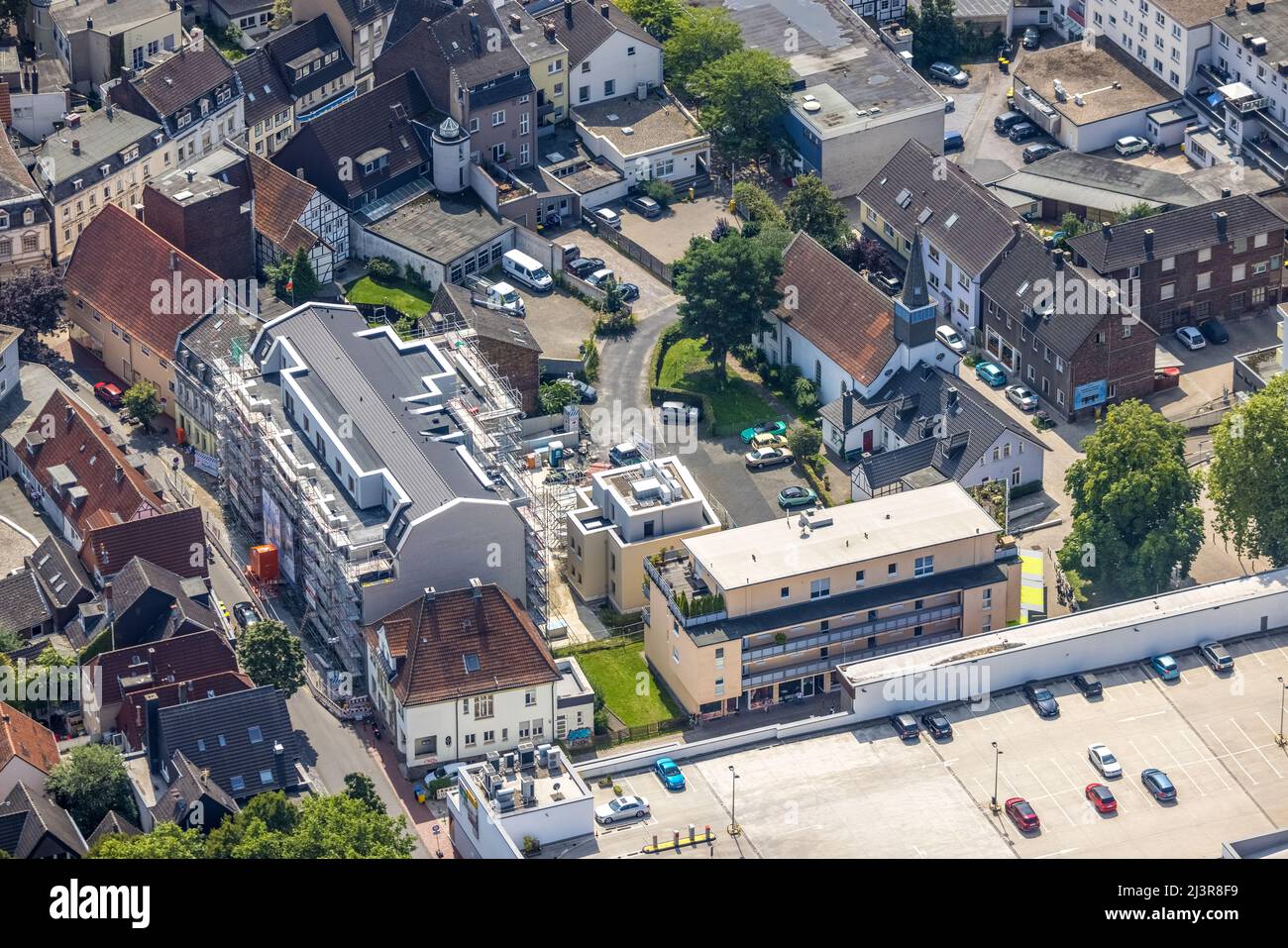 Aerial view, construction site of the new condominium Villa Möcking in Kamen-Mitte, Kolonie Tannenberg, Kamen, Ruhrgebiet, North Rhine-Westphalia, Ger Stock Photo