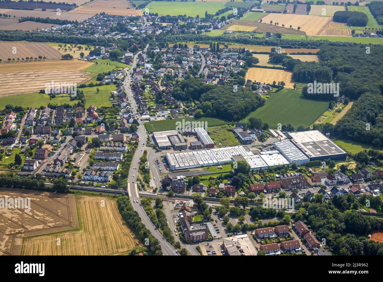 Aerial photograph, Ringstraße industrial estate with Durable Hunke & Jochheim in the Kaiserau district, Kamen, Ruhr area, North Rhine-Westphalia, Germ Stock Photo