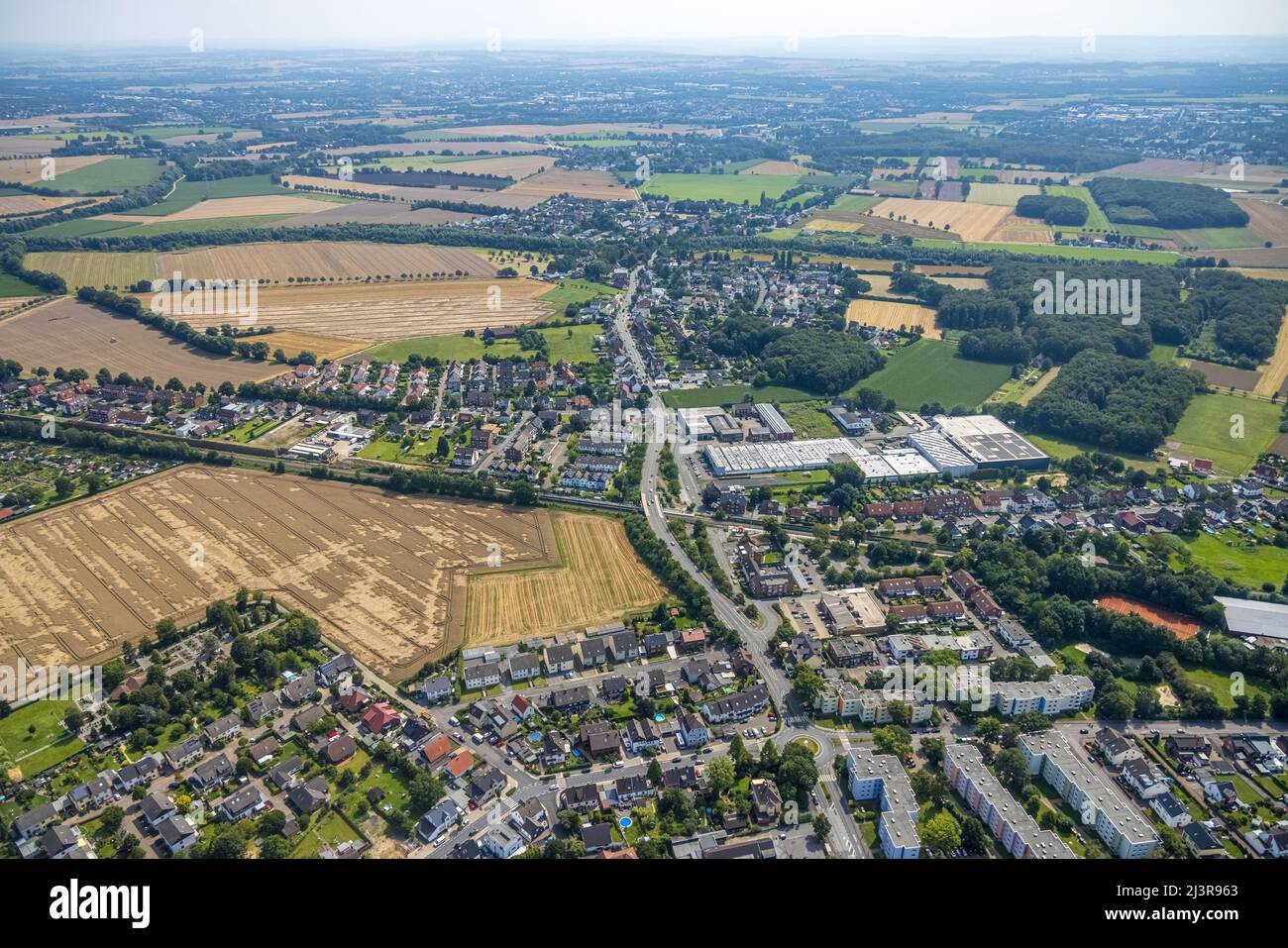 Aerial photograph, Ringstraße industrial estate with Durable Hunke & Jochheim in the Kaiserau district, Kamen, Ruhr area, North Rhine-Westphalia, Germ Stock Photo