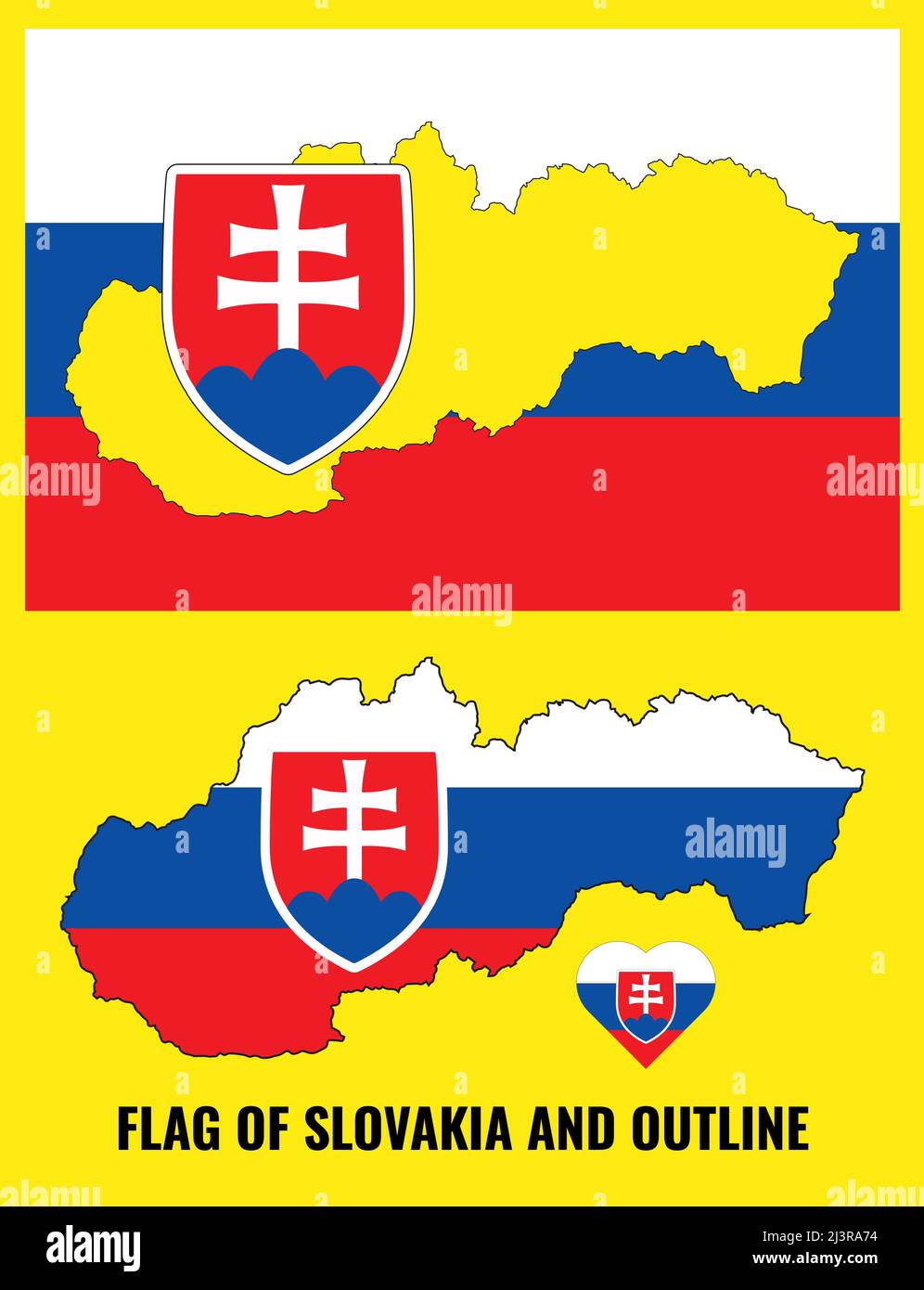 Slovakia flag and outline. Flag map of Slovakia. Illustration. Stock Vector