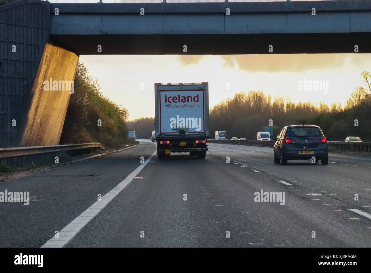 M56 Motorway, lorry and a car Stock Photo