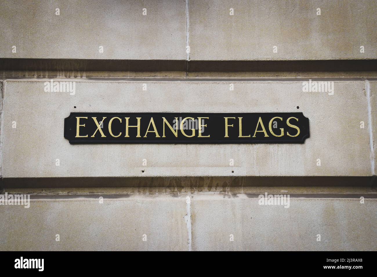 Exchange Flags Street sign, Liverpool Stock Photo