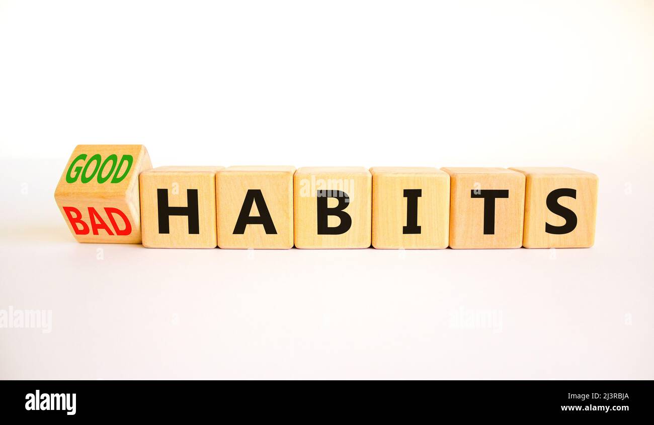 Good or bad habits symbol. Turned wooden cubes and changed concept ...