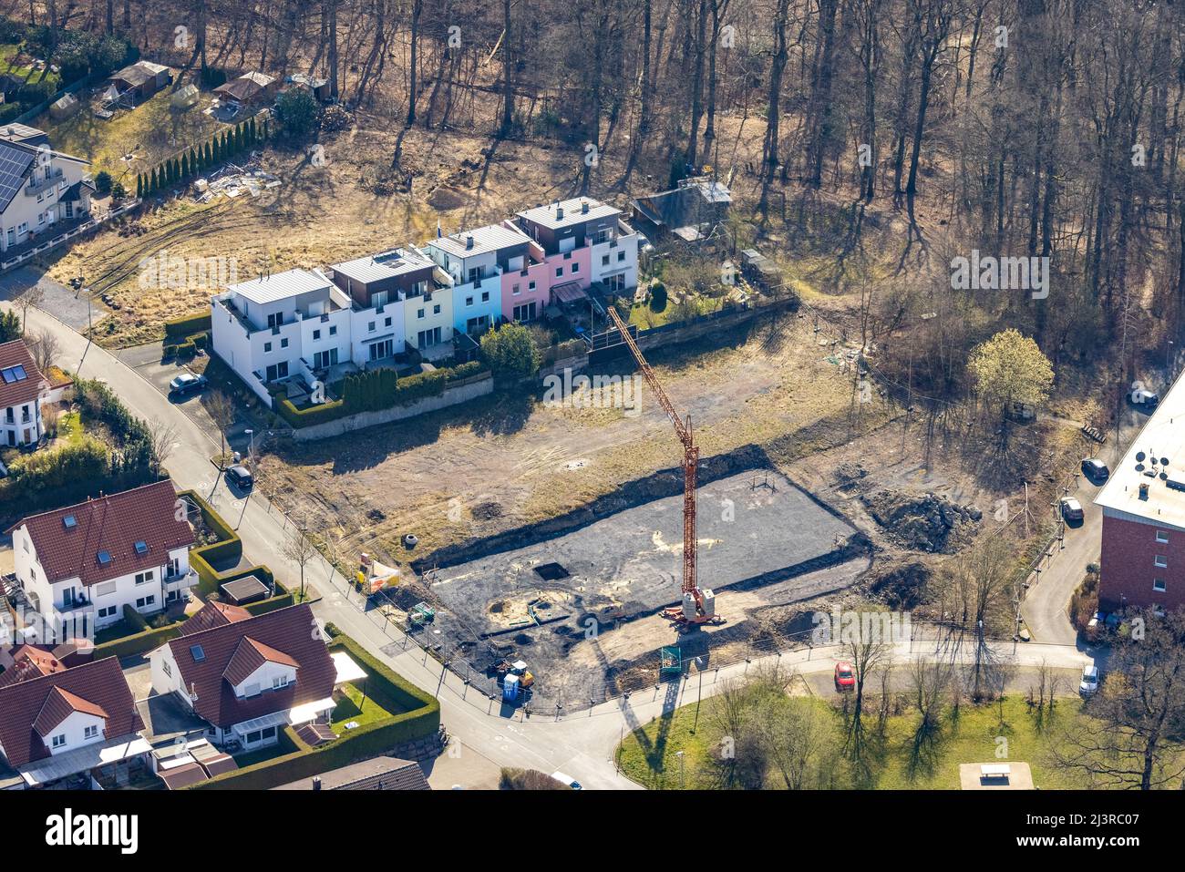 Aerial view, construction site and new building area ErnstKönigStraße