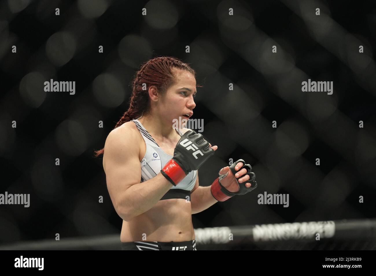 JACKSONVILLE, FL - APRIL 9: Piera Rodríguez battles Kay Hansen in their Catchweight fight during the UFC 273 event at Vystar Memorial Arena on April 9, 2022 in Jacksonville, Florida, United States. (Photo by Louis Grasse/PxImages) Credit: Px Images/Alamy Live News Stock Photo