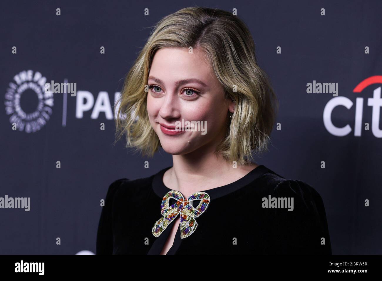 HOLLYWOOD, LOS ANGELES, CALIFORNIA, USA - APRIL 09: American actress Lili Reinhart arrives at the 2022 PaleyFest LA - The CW's 'Riverdale' held at the Dolby Theatre on April 9, 2022 in Hollywood, Los Angeles, California, United States. (Photo by Xavier Collin/Image Press Agency/Sipa USA) Stock Photo