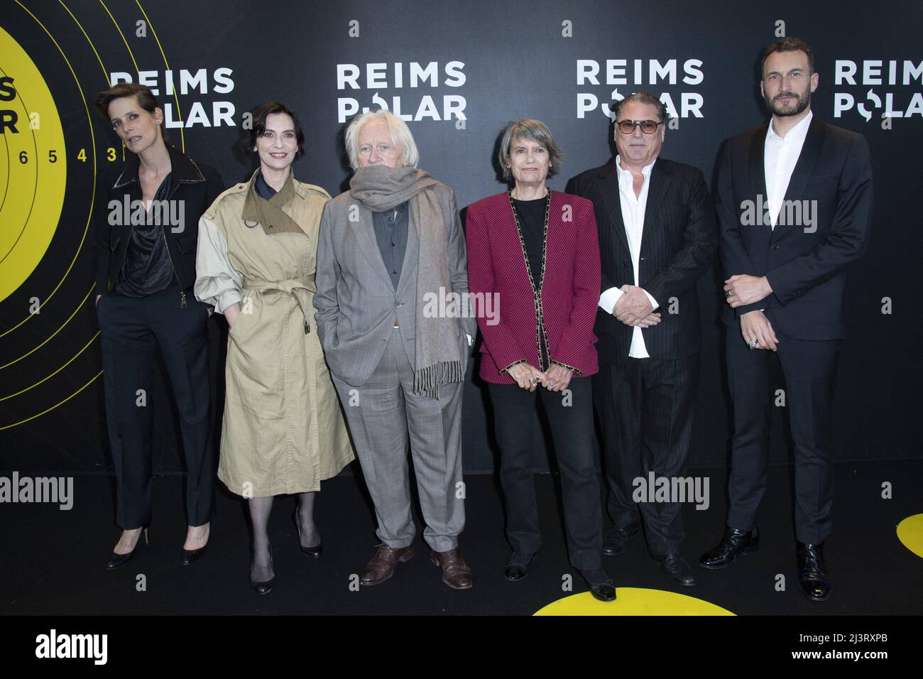 Helene Fillieres, Geraldine Pailhas, Niels Arestrup, Veronique Cayla,  Florent-Emilio Siri and Sebastien Marnier attending a photocall during the  2nd Reims Polar Film Festival in Reims, France on April 09, 2022. Photo by