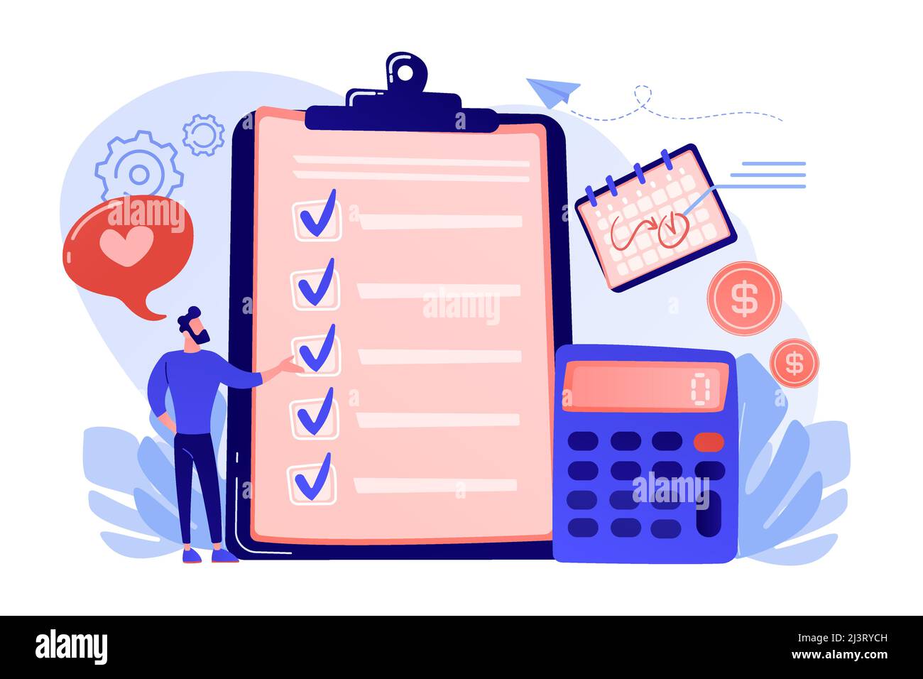 Financial analyst planning at checklist on clipboard, calculator and ...