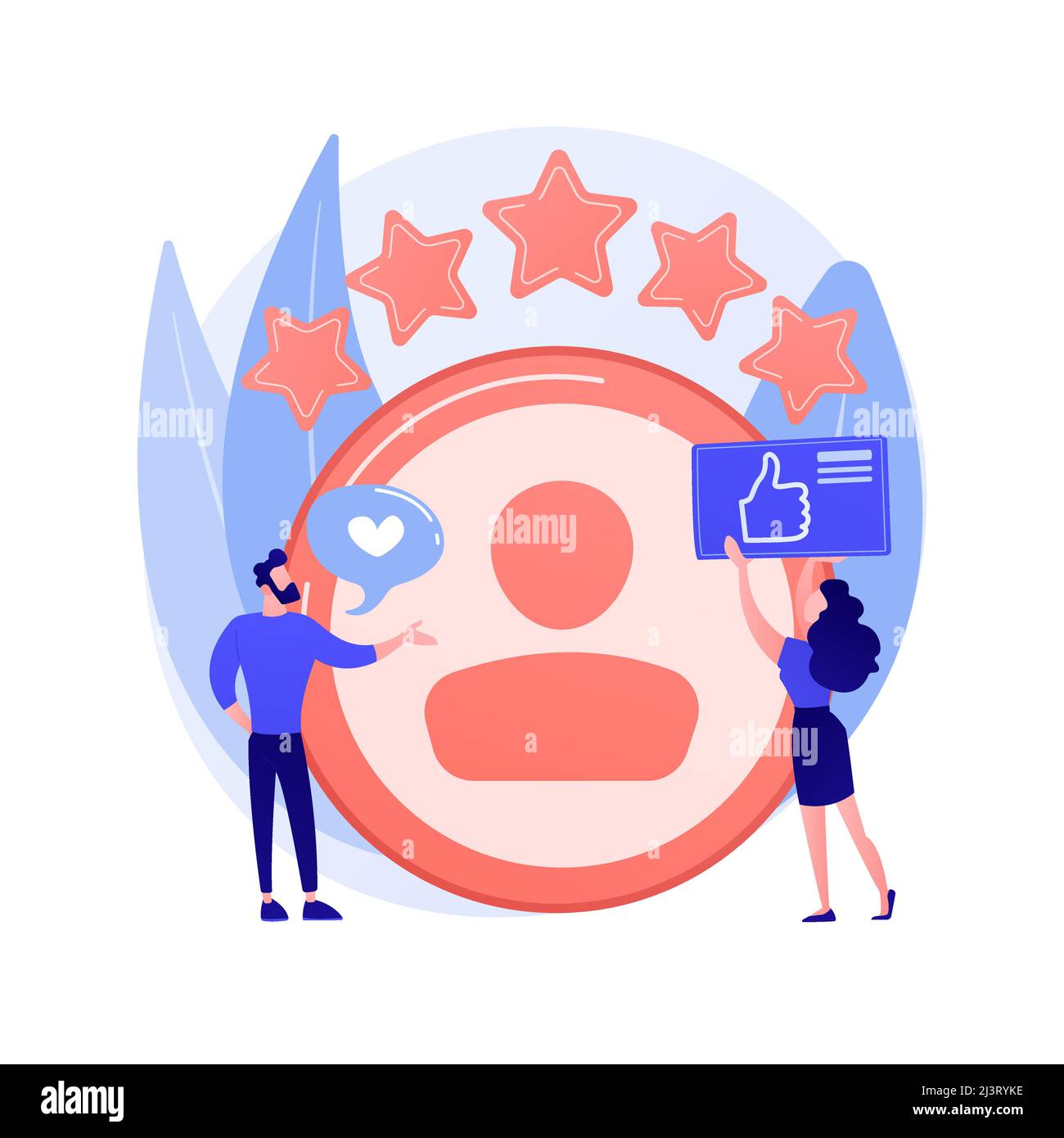 Personal account. Positive feedback, user review, loyalty stars. Dating site, website ranking. Woman evaluating web page cartoon character. Vector iso Stock Vector