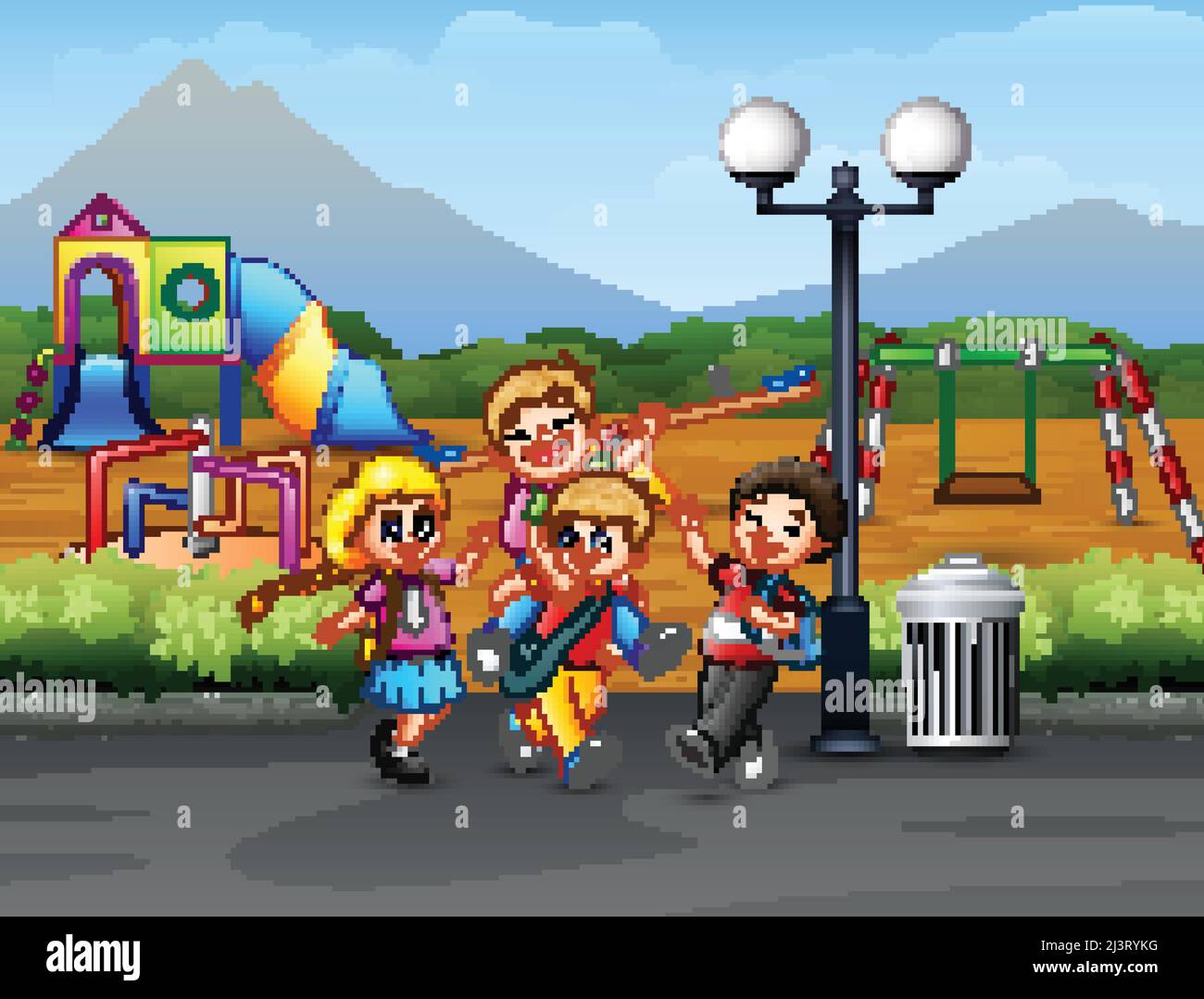 Happy school kids playing in the park Stock Vector Image & Art - Alamy