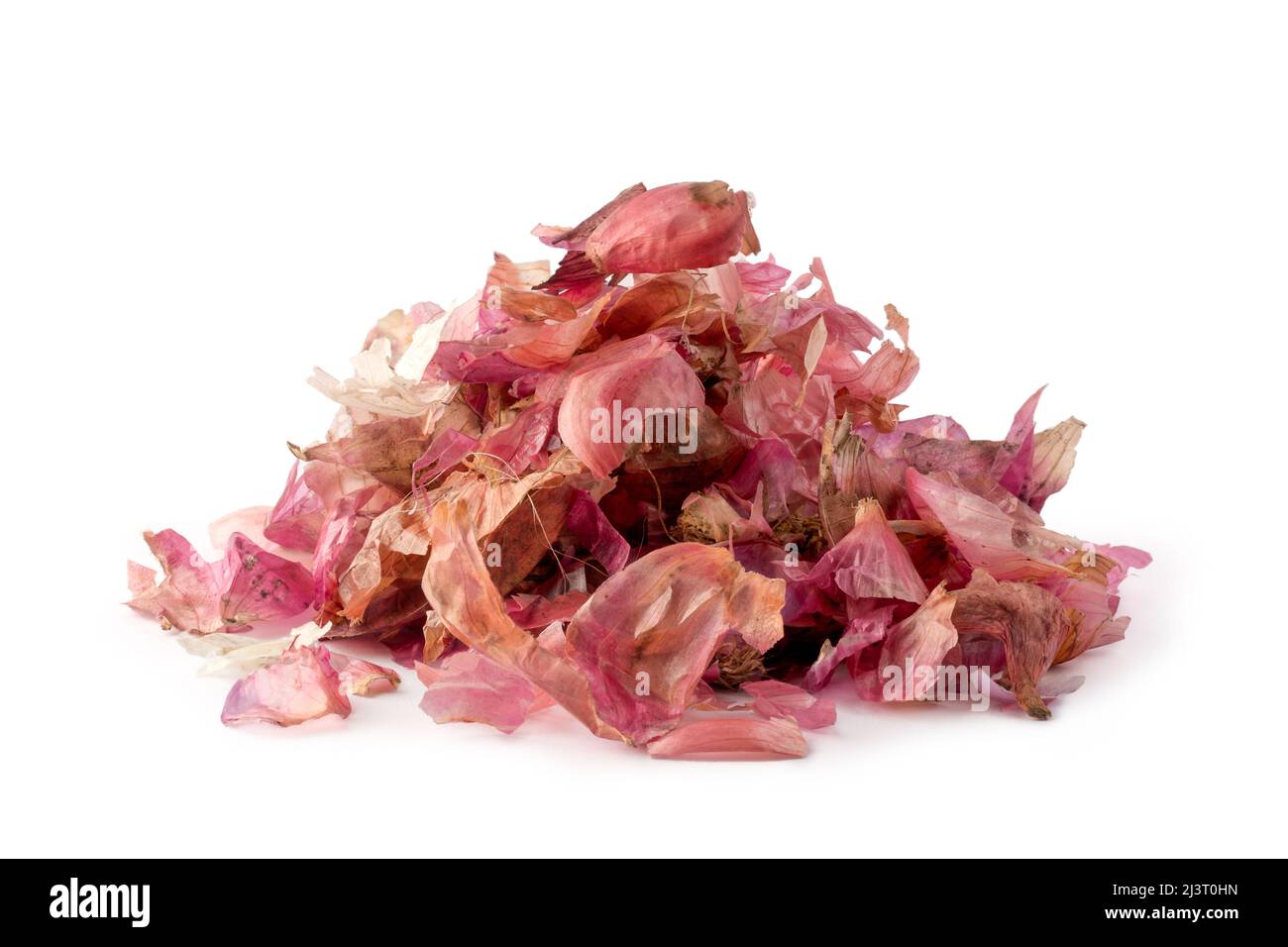 pile of onion peel, vegetable skin isolated on white background, food waste used as natural fertilizer, kitchen waste management concept Stock Photo
