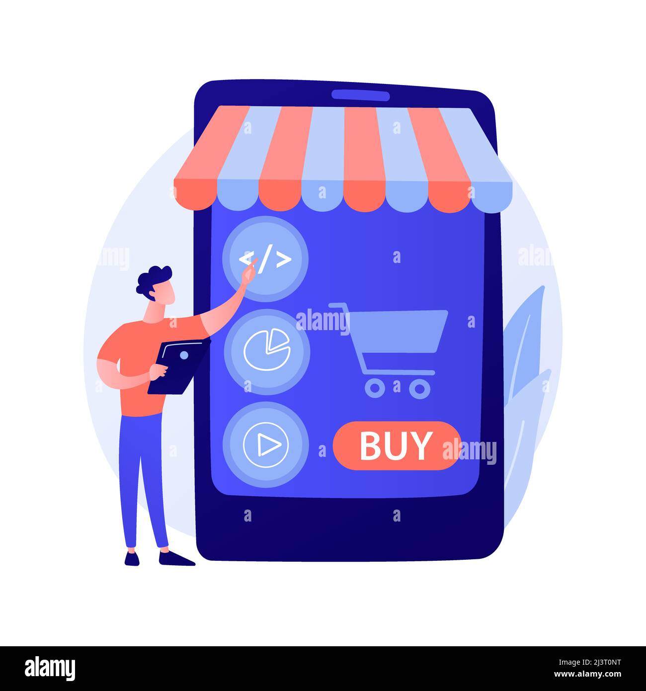 Product selection, choosing goods, put things to basket. Online supermarket, internet mall, merchandise catalog. Female purchaser cartoon character. V Stock Vector