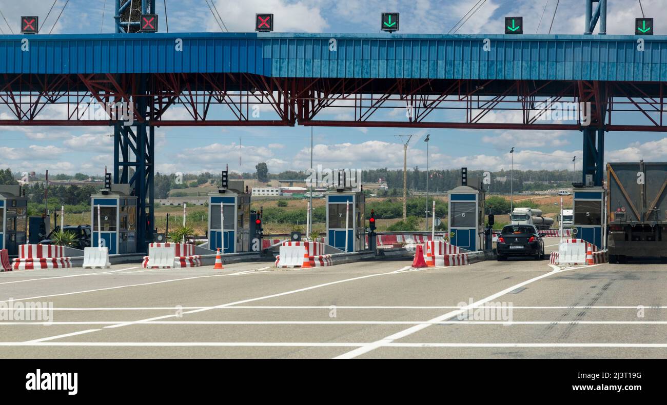 Morocco.  Approaching Toll Booth on Highway A-2, between Meknes and Rabat. Stock Photo