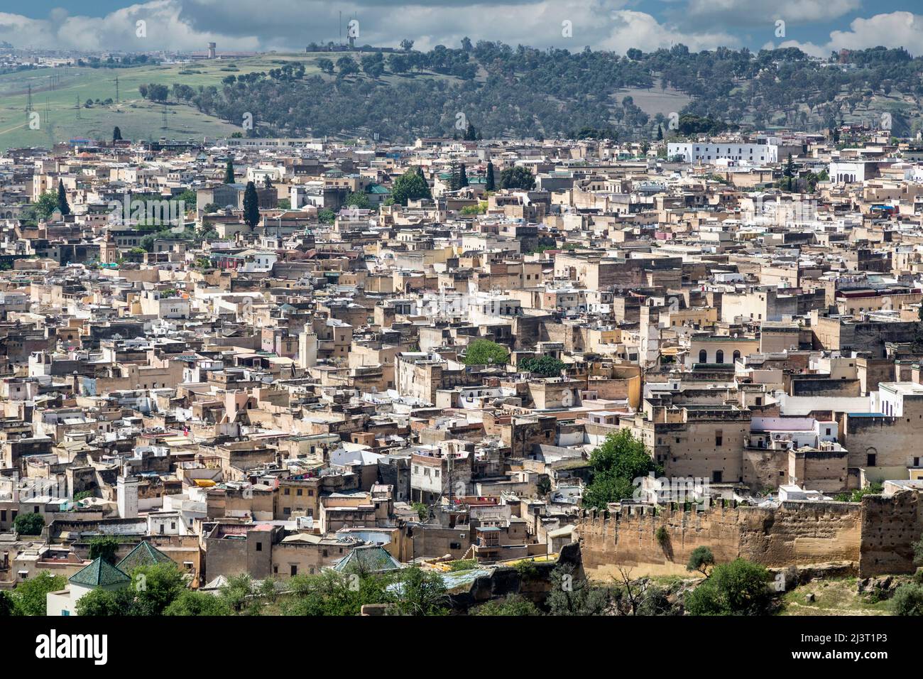 Fes, Morocco.  Fes El Bali from the Merenid Tombs. Stock Photo