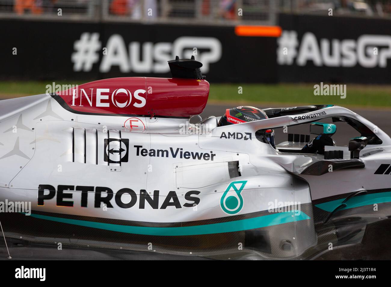 George Russell of Great Britain drives the number 63 Mercedes AMG ...