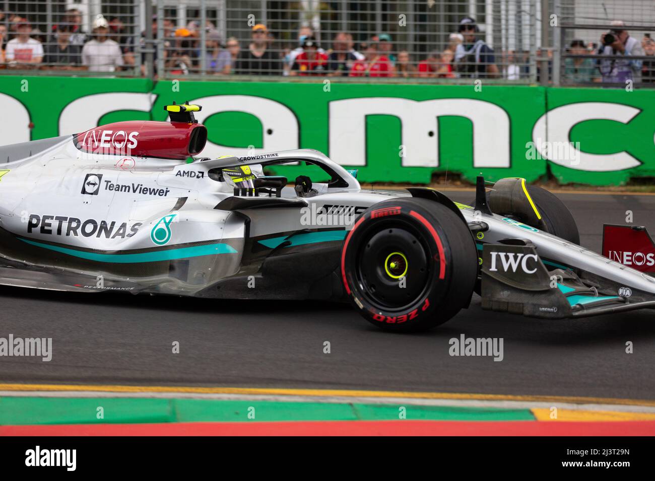 Melbourne, Australia. 09th Apr, 2022. Lewis Hamilton of Great Britain drives the number 44 Mercedes AMG Petronas F1 Team W13 during qualifying ahead of the 2022 Australian Grand Prix at the Albert Park Grand Prix circuit. Credit: SOPA Images Limited/Alamy Live News Stock Photo