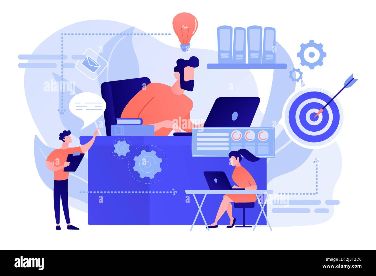 Business team and work process steps from idea to target. Business ...