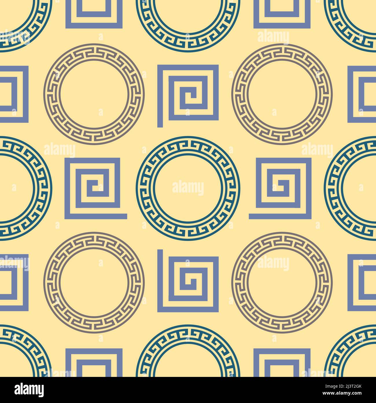 Circle greek seamless pattern with round meander borders. Vector EPS 10