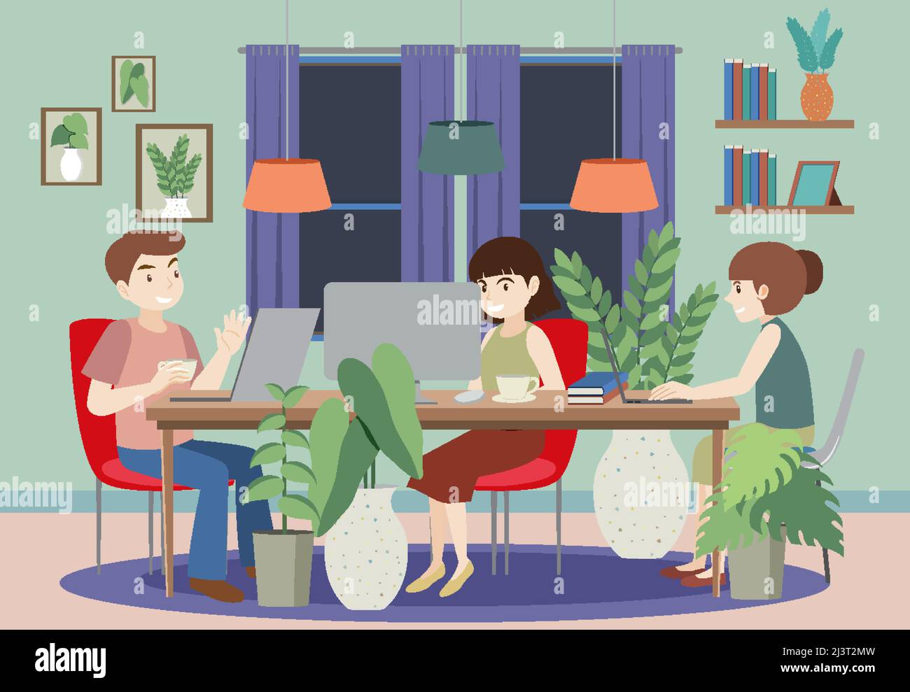 Workplace interior in flat design concept illustration Stock Vector ...