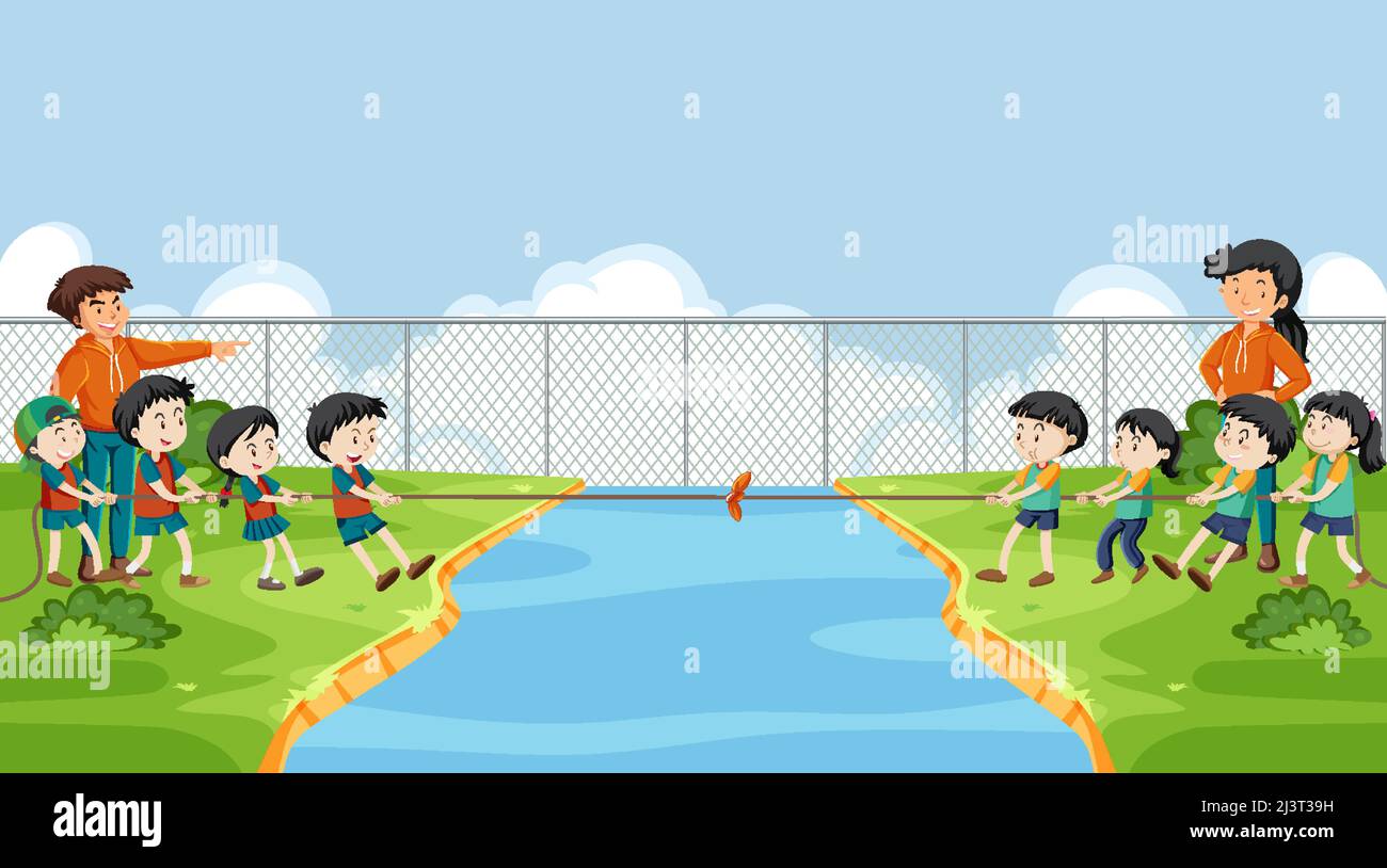 Children playing tug of war game illustration Stock Vector Image &amp; Art ...