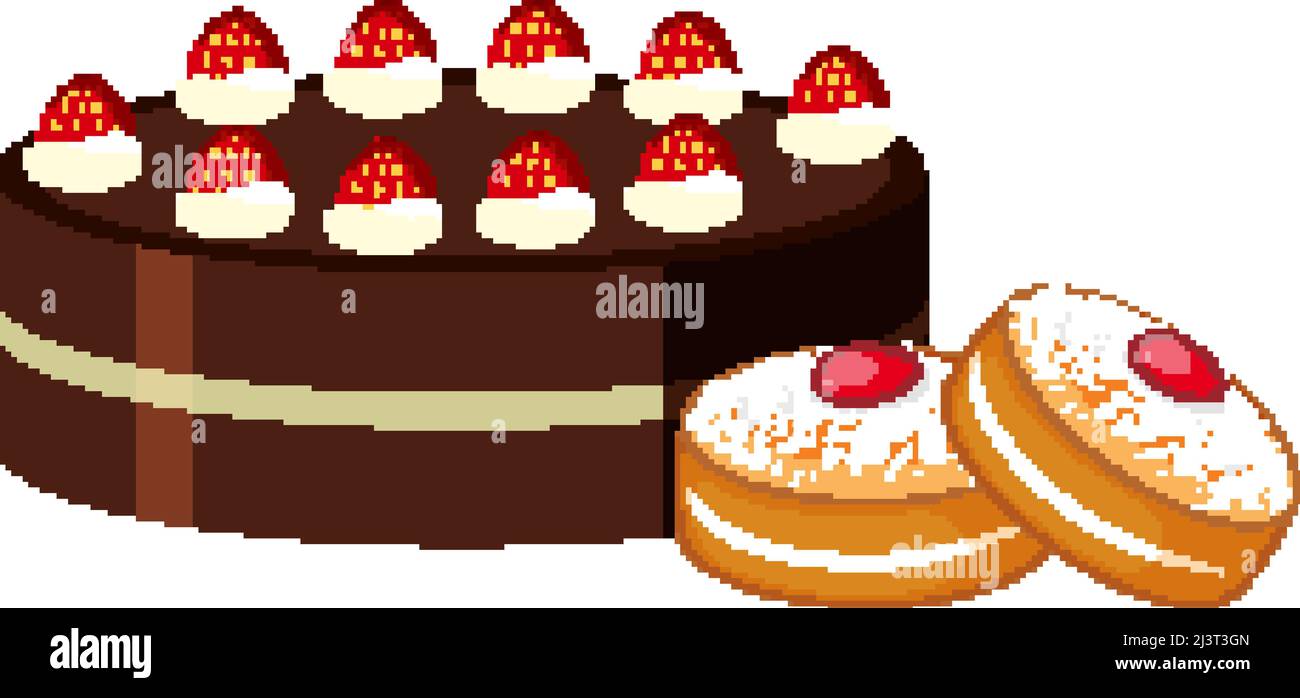 Chocolate strawberry cake and cookies illustration Stock Vector Image ...