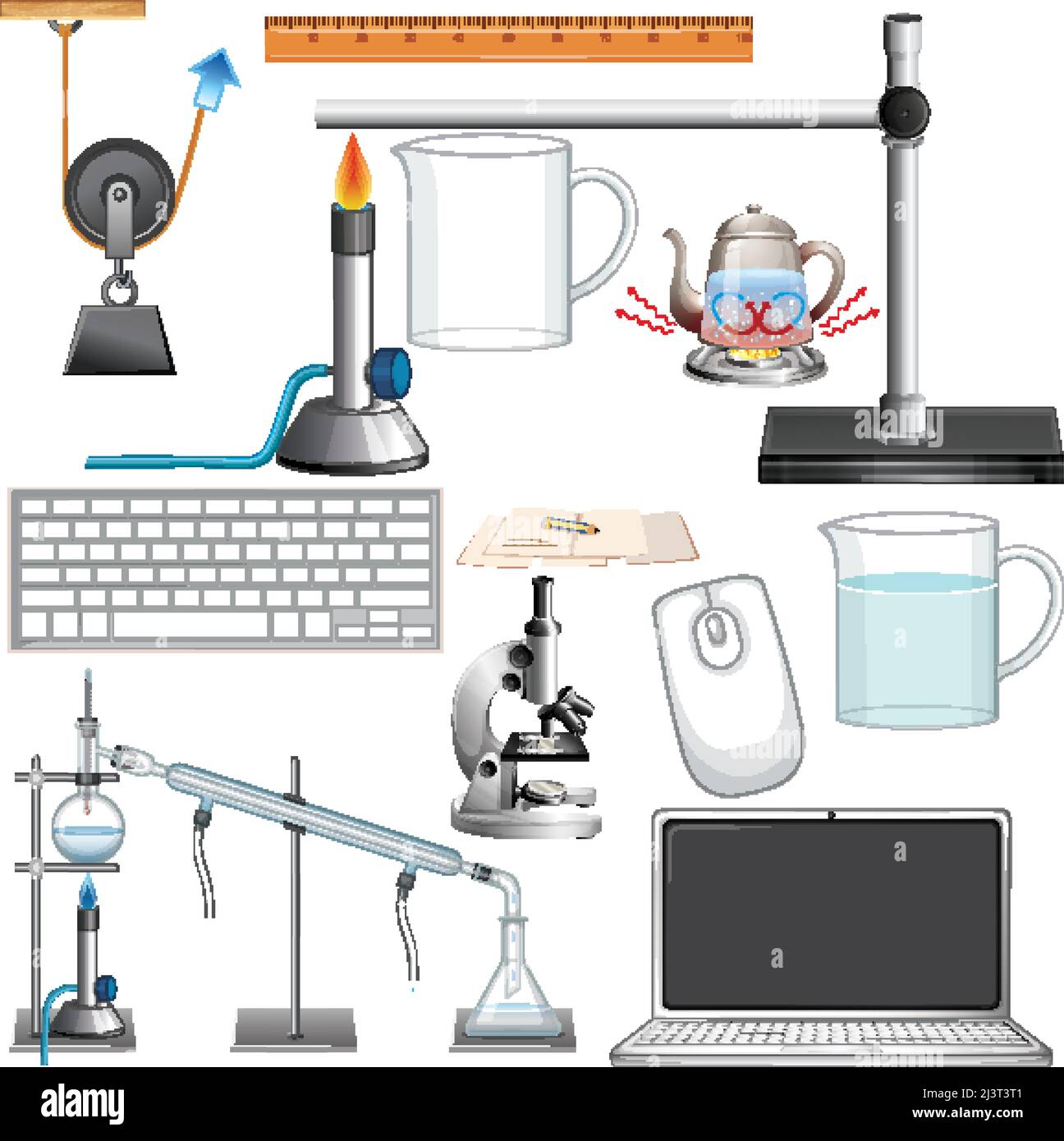 Science experiment with many tools illustration Stock Vector Image