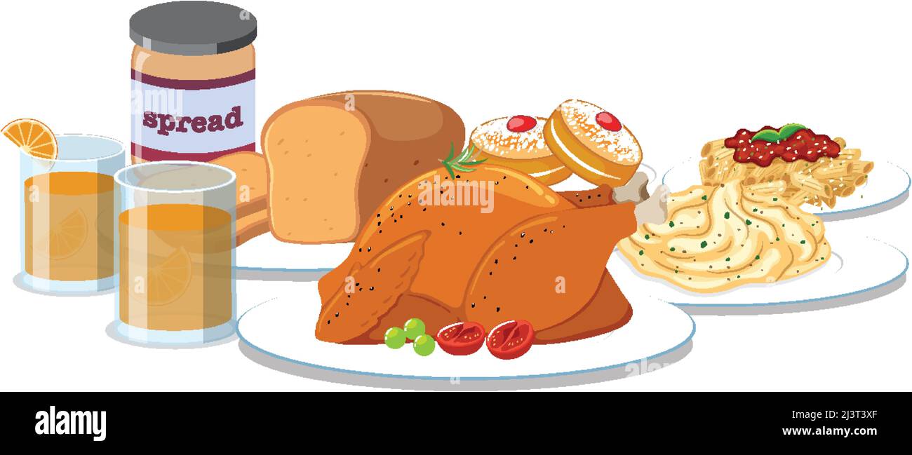 Breakfast meal set on white background illustration Stock Vector Image ...