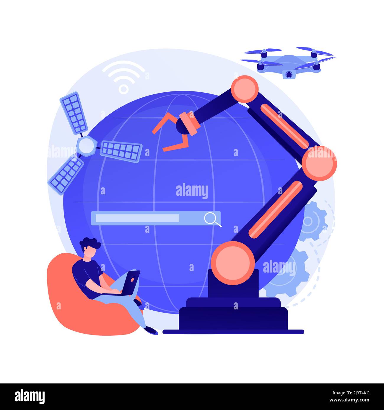 Space technologies idea. Cosmos exploration, nanotechnology development, computer science and engineering. Futuristic inventions. AI controlled rocket Stock Vector