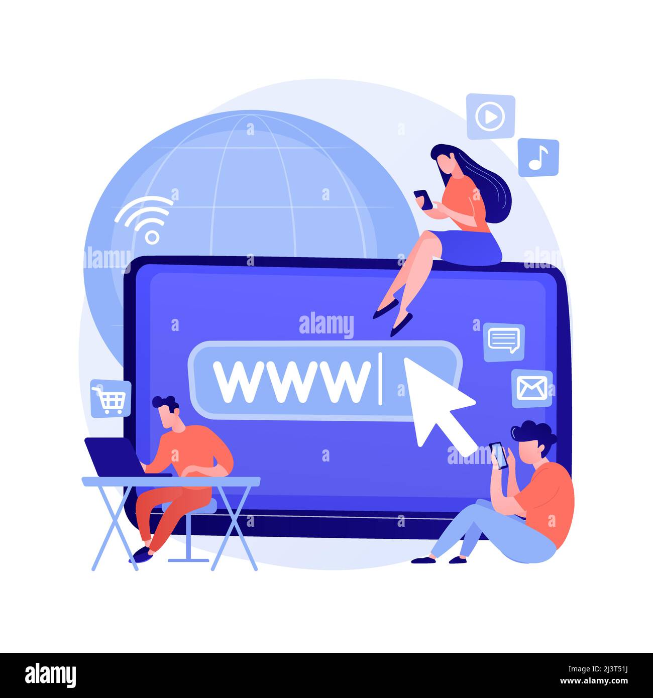 Internet addiction abstract concept vector illustration. Real-life ...