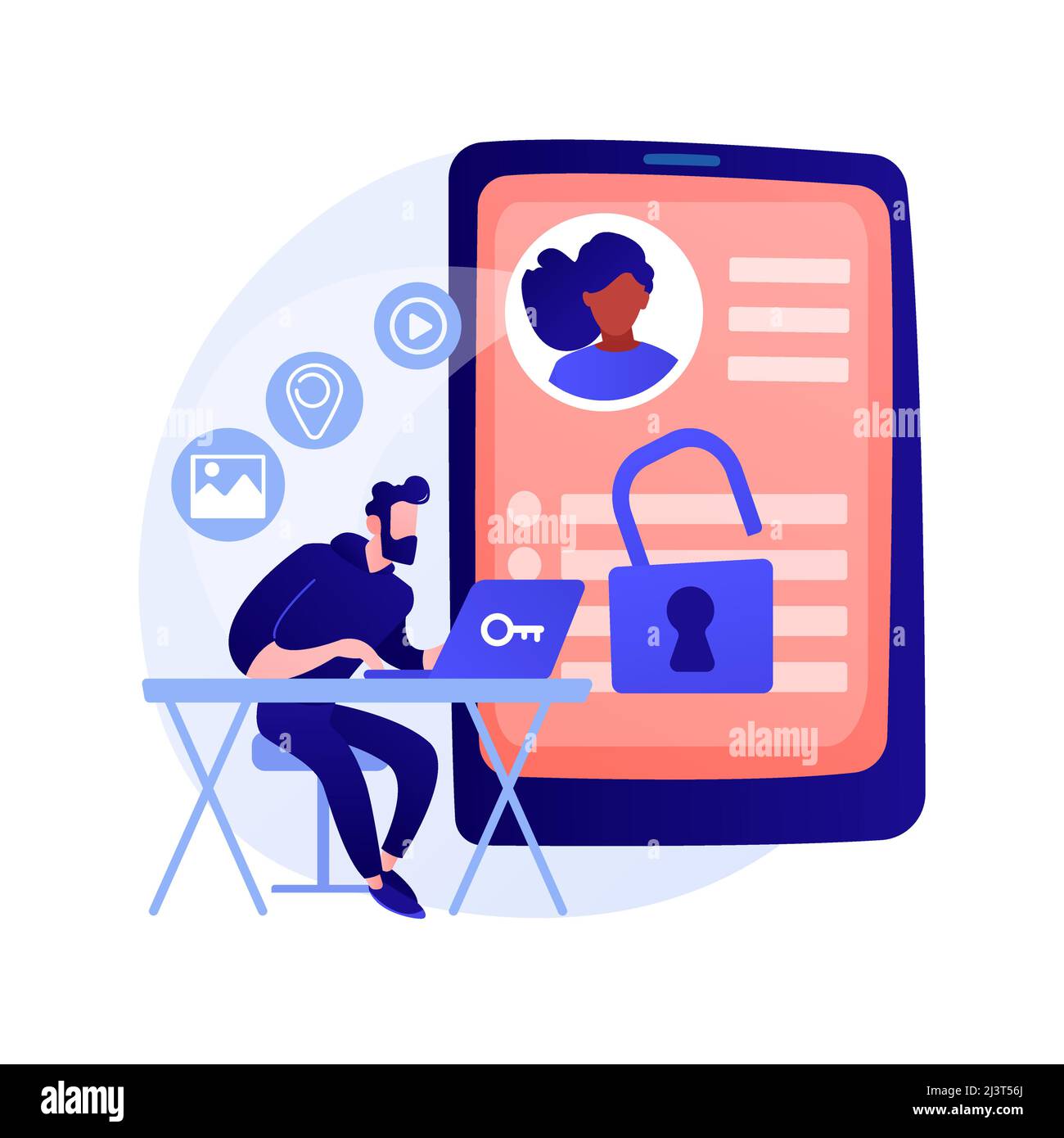 Matchmaking website idea. Social network, geolocation search. User account. Personal profile, internet surfing, online dating service. Vector isolated Stock Vector
